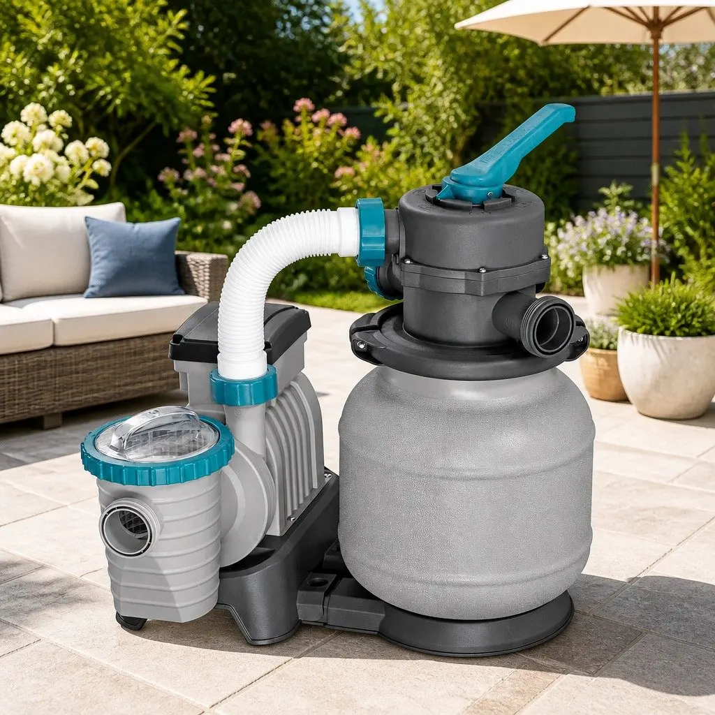 Sand Filter Pump 1500GPH Corrosion Resistant Above Ground Pool Filtration 6 Position Control Valve Easy Operation