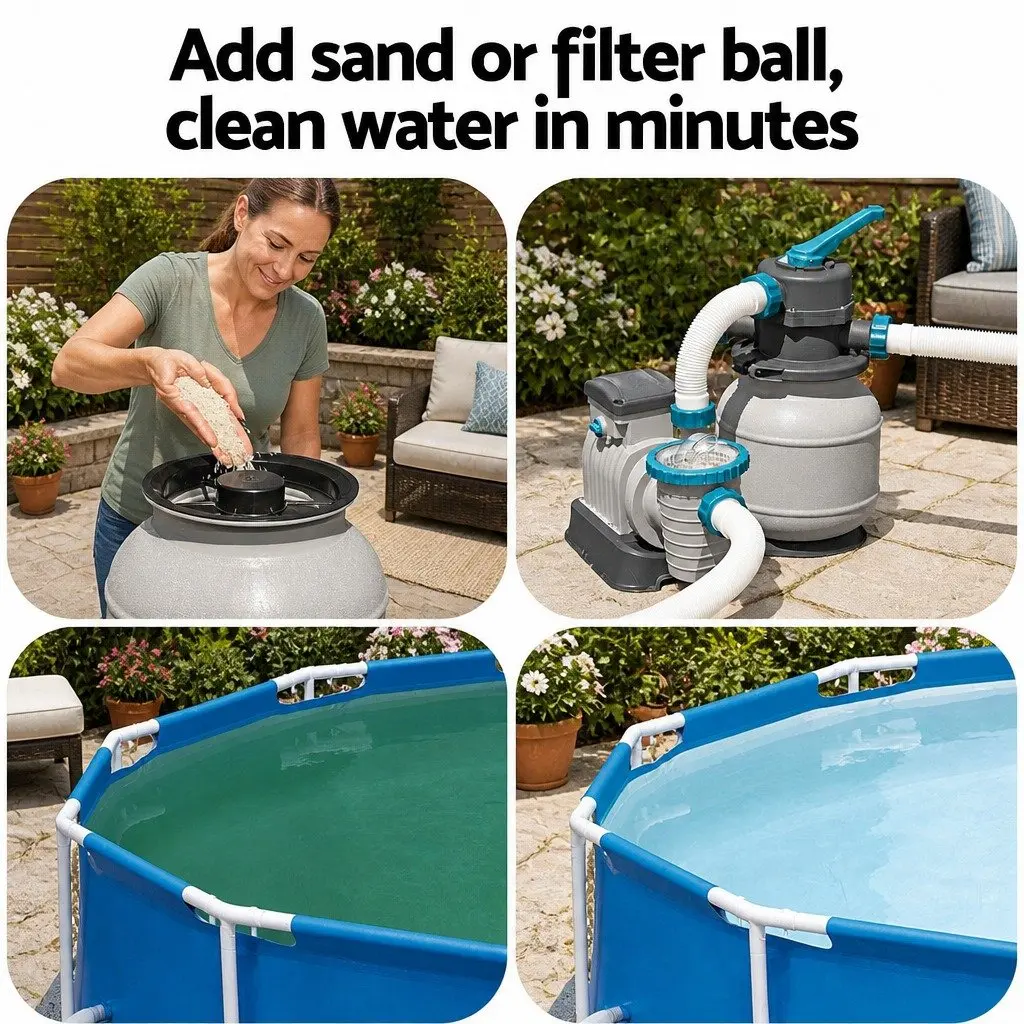 Sand Filter Pump 1500GPH Corrosion Resistant Above Ground Pool Filtration 6 Position Control Valve Easy Operation