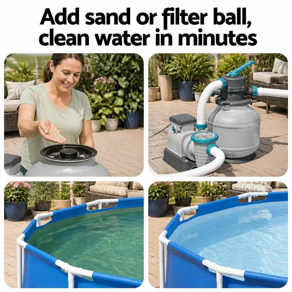 Sand Filter Pump Above Ground Pool Corrosion-Proof 2200GPH 6-Position Control Valve Easy-Access Assembly