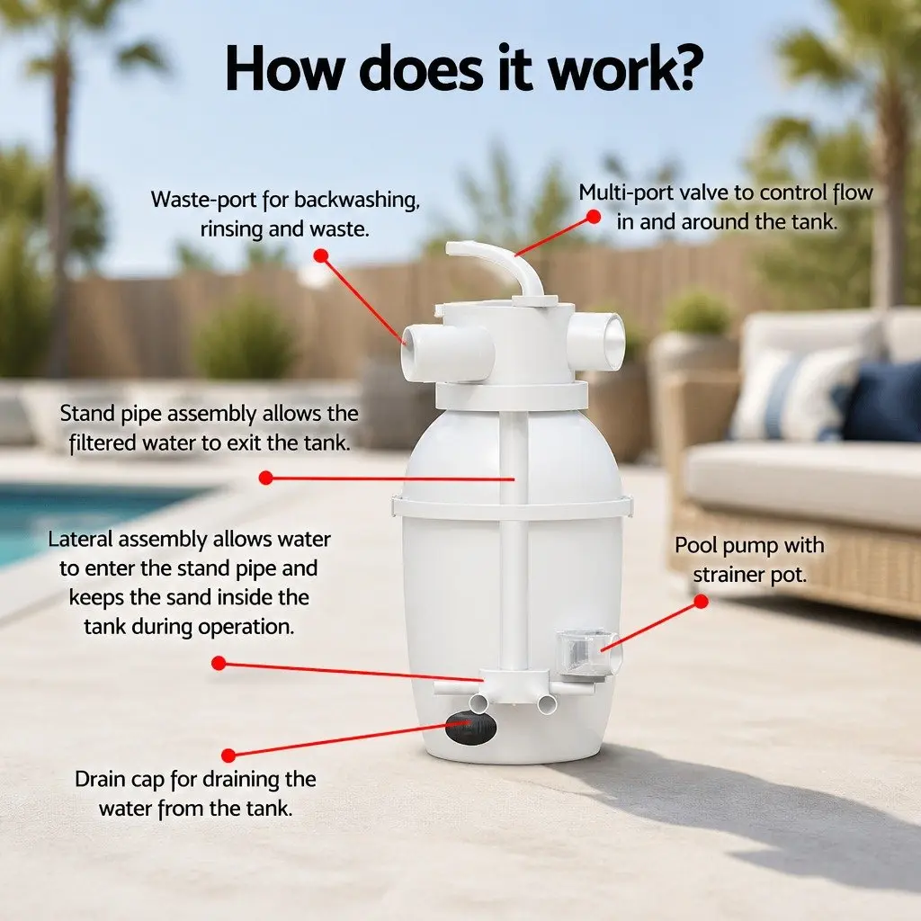 Pool Sand Filter Pump System 800GPH Corrosion Resistant Durable Easy Assembly for Above Ground Pools