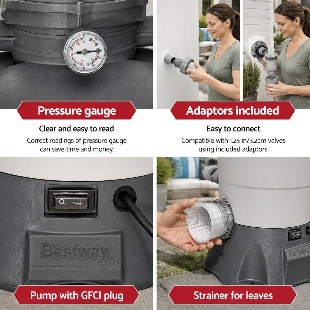 Pool Sand Filter Pump System 800GPH Corrosion Resistant Durable Easy Assembly for Above Ground Pools