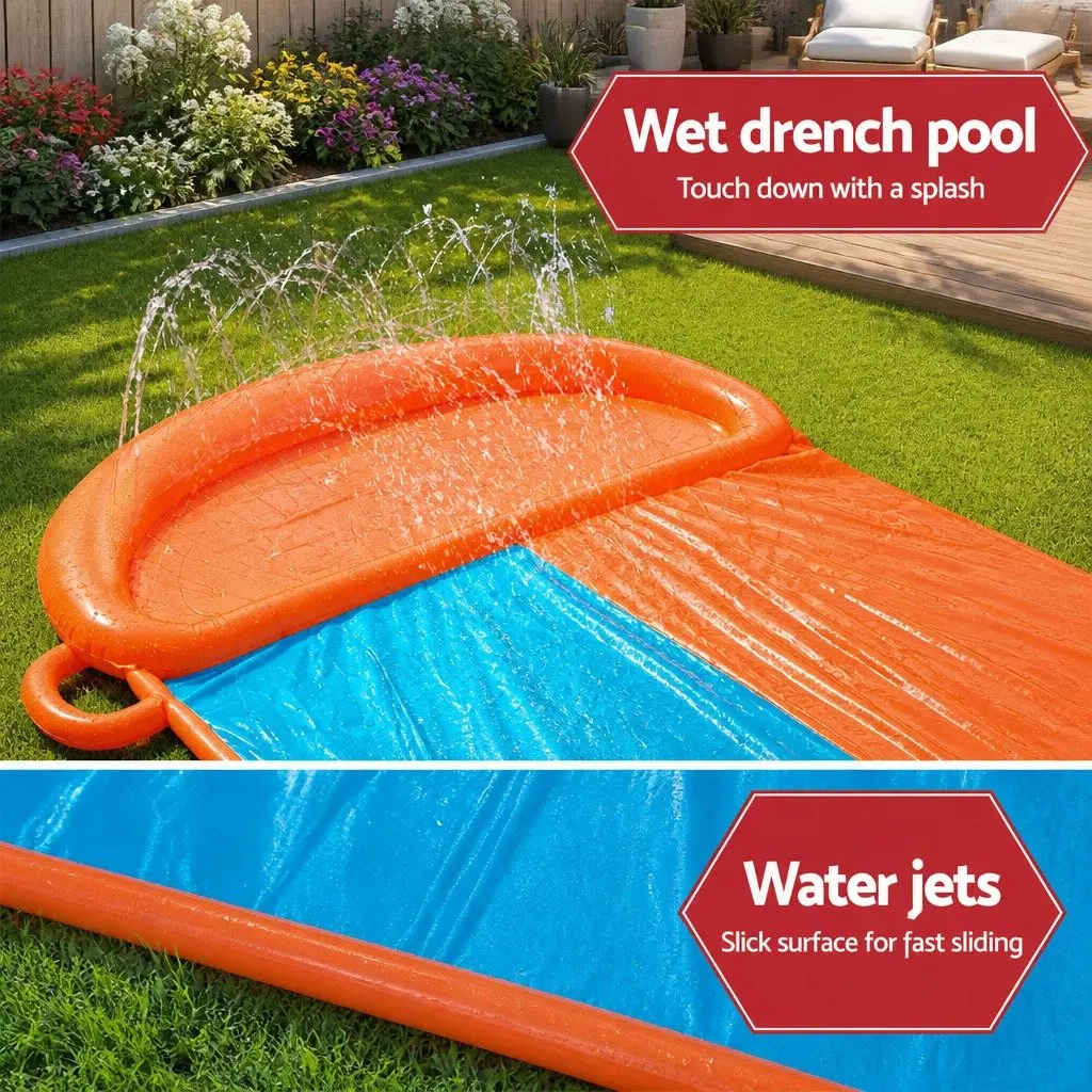Inflatable Water Slide Orange 4.88m Dual Lanes Kids Splash Pad