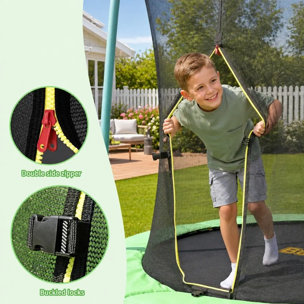 8ft Trampoline Blue Safety Net Enclosure Cushioned Jumping Mat Outdoor