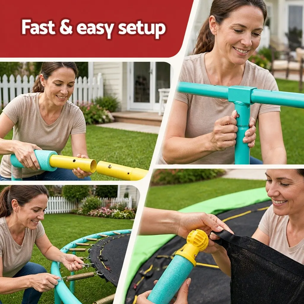 8ft Trampoline Blue Safety Net Enclosure Cushioned Jumping Mat Outdoor