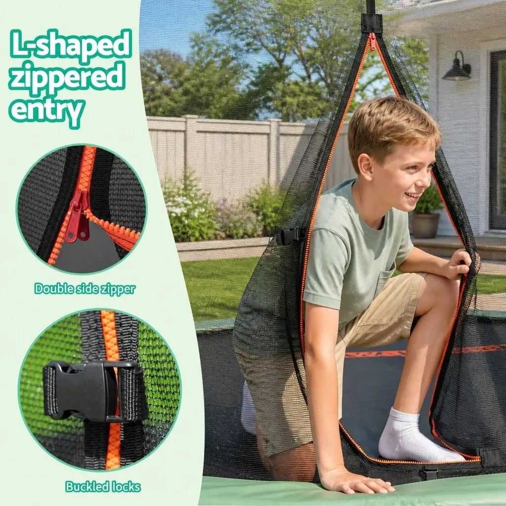 14ft Trampoline Dark Green Outdoor Safety Net Enclosure Jumping Mat