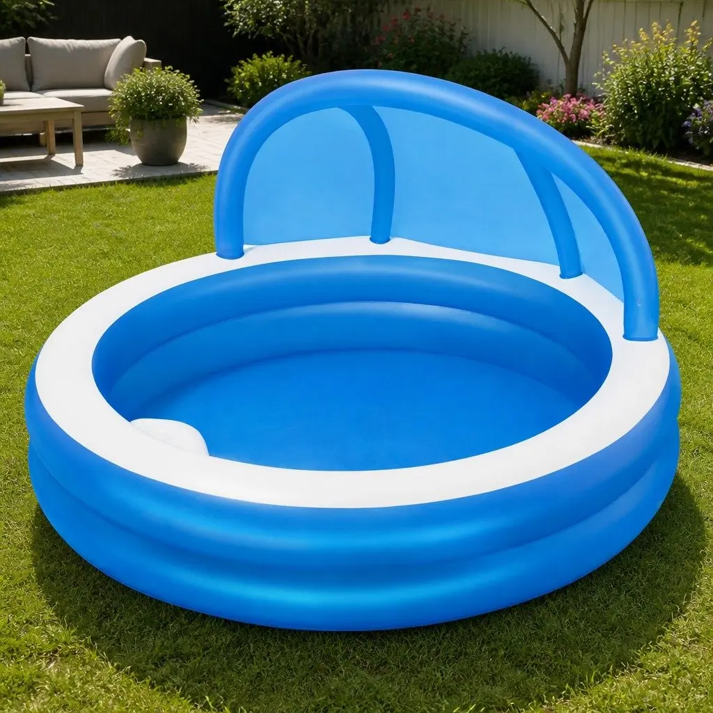 Inflatable Swimming Pool Blue 2.41m x 2.41m x 1.40m Easy Setup Spacious Interior