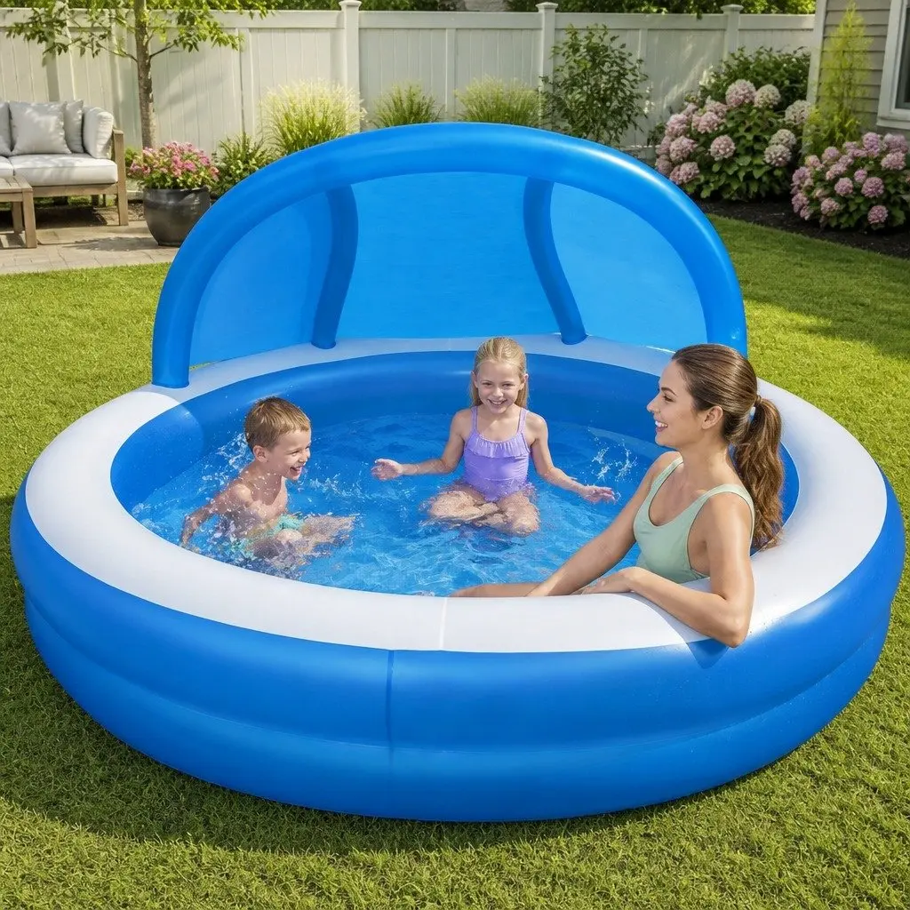Inflatable Swimming Pool Blue 2.41m x 2.41m x 1.40m Easy Setup Spacious Interior