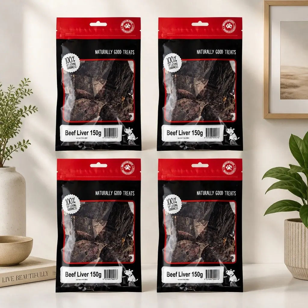 Beef Liver Dog Treats 150g x 4 Pack Natural Protein Slow-Dried Snack All Breeds