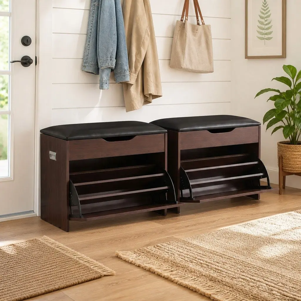 Shoe Bench with Lift-Up Seat Flip Drawer Storage Cabinet Entryway Organiser Set