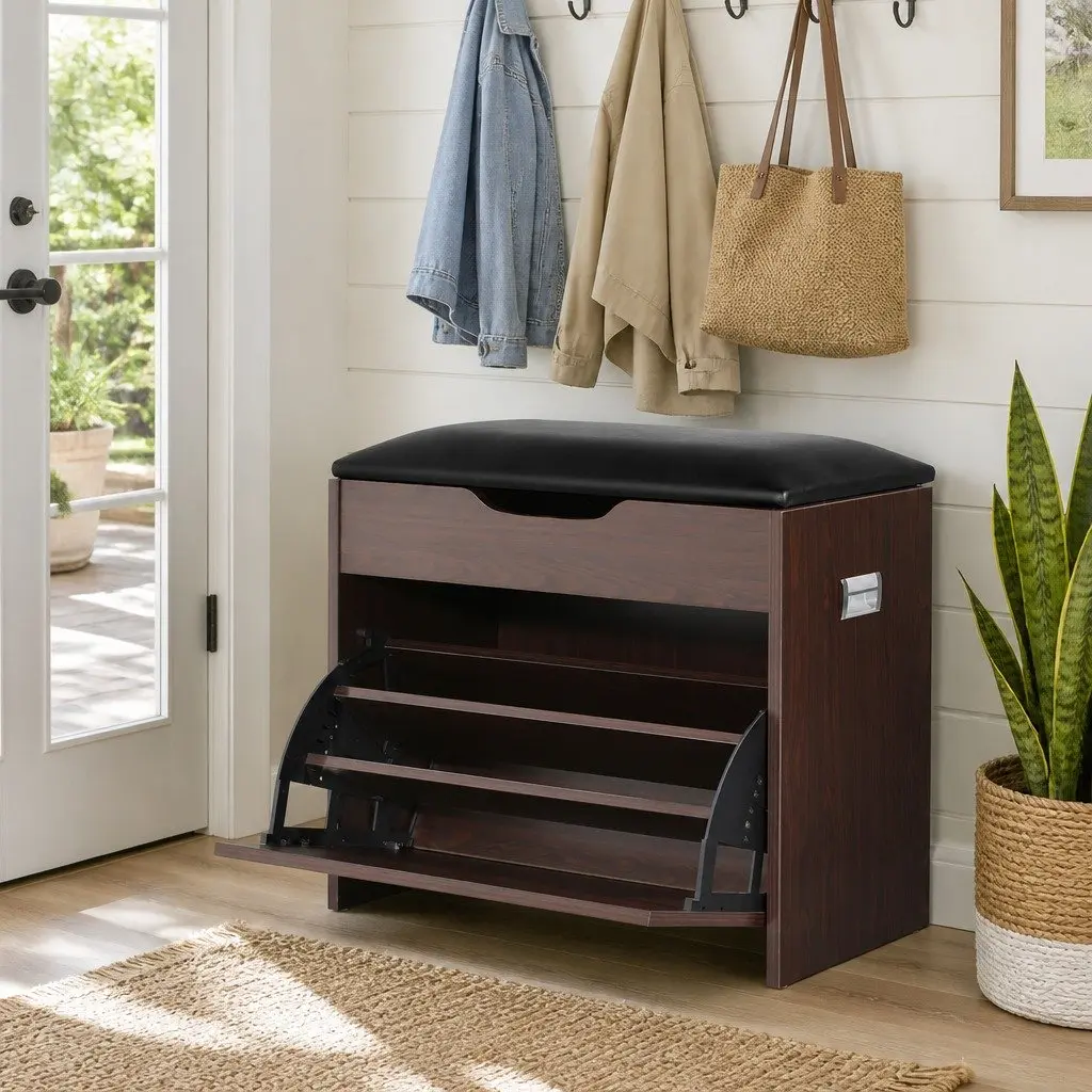 Shoe Bench with Lift-Up Seat Flip Drawer Storage Cabinet Entryway Organiser Set