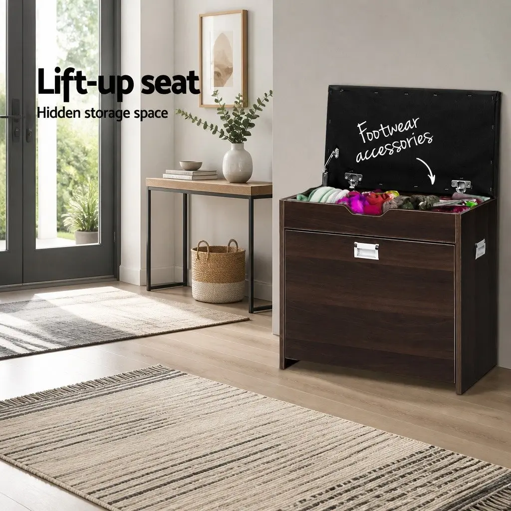 Shoe Storage Cabinet Bench Walnut 3-Tier Adjustable Shelves Hidden Storage