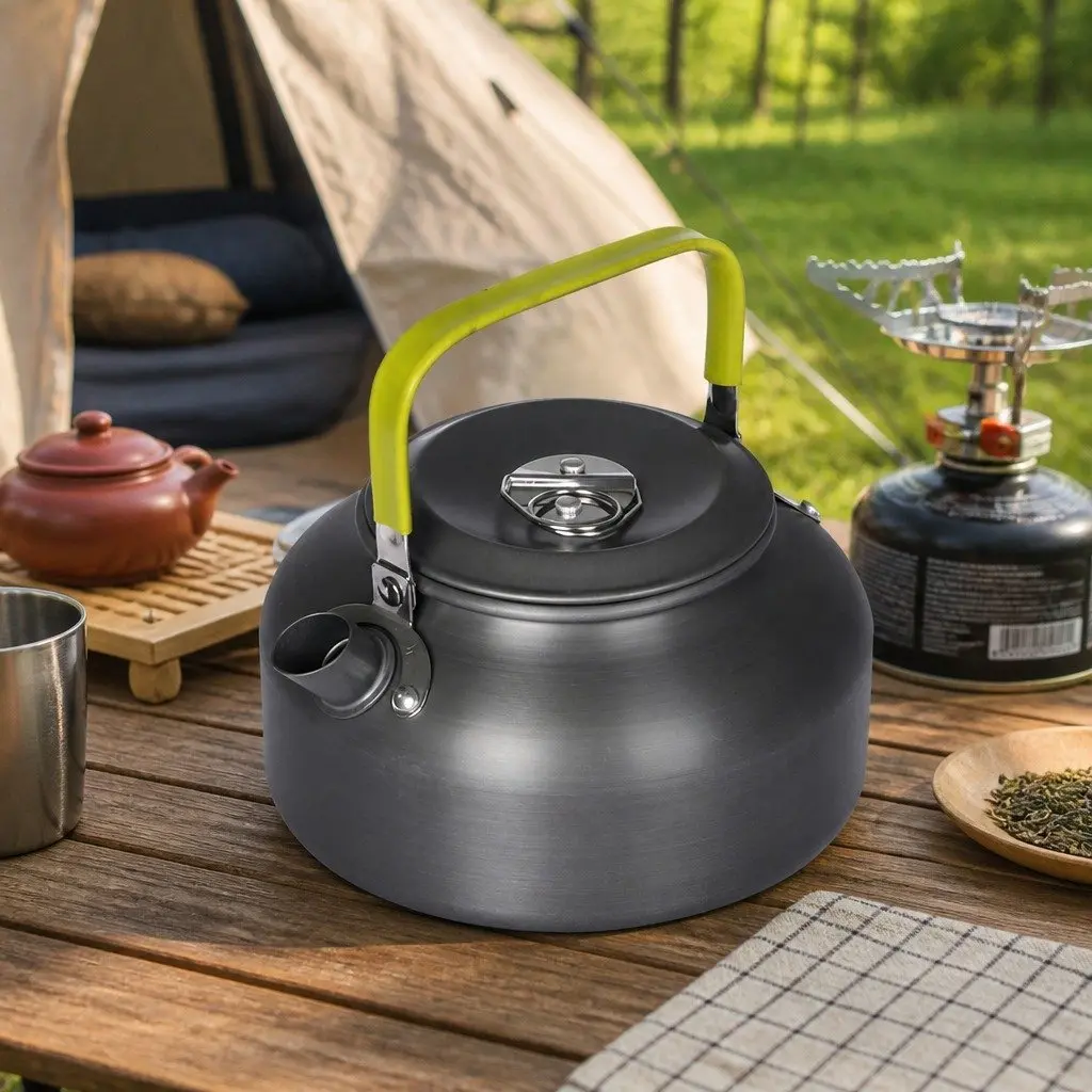 16 Piece Camping Cookware Set Silver Black Portable Outdoor Cooking Pots Pans Kettle Travel Kit