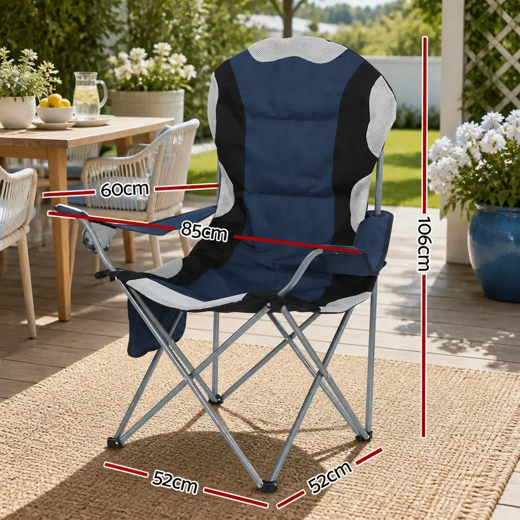 Camping Chair Navy 2pcs Portable Folding High Padded Back Wide Armrests