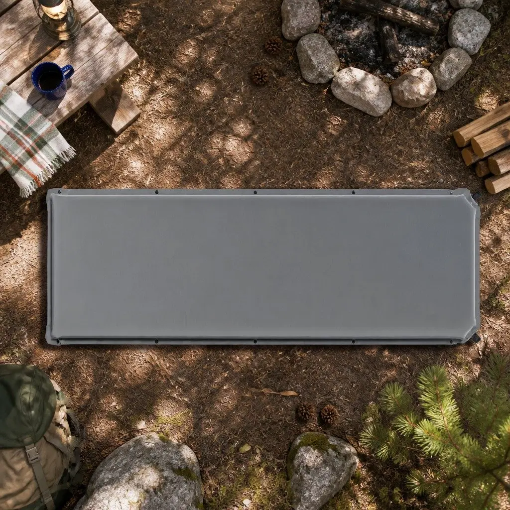 Self Inflating Camping Mattress Grey Single Portable Soft Taffeta Polyester Water Resistant 6cm Foam