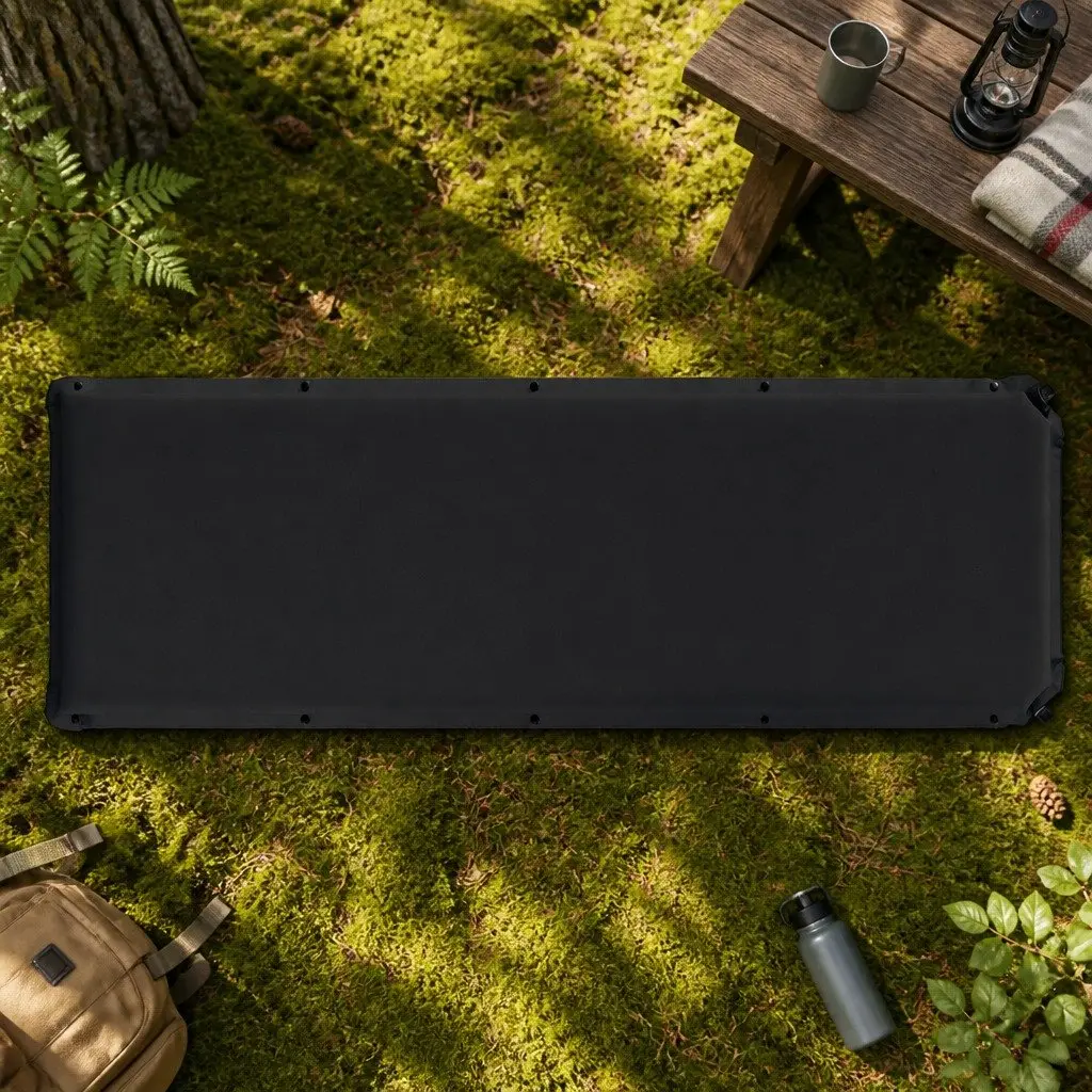 Self Inflating Mattress Black 187x66cm Soft Suede Surface Water Resistant 9.5cm Thick Foam