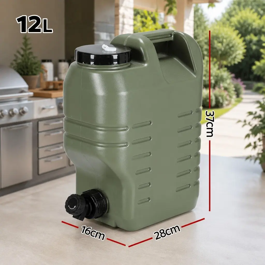 Water Container Green 12L Adjustable Faucet Wide Opening Food-grade PE