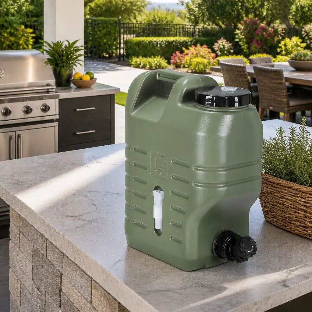 Water Container Green 12L Adjustable Faucet Wide Opening Food-grade PE