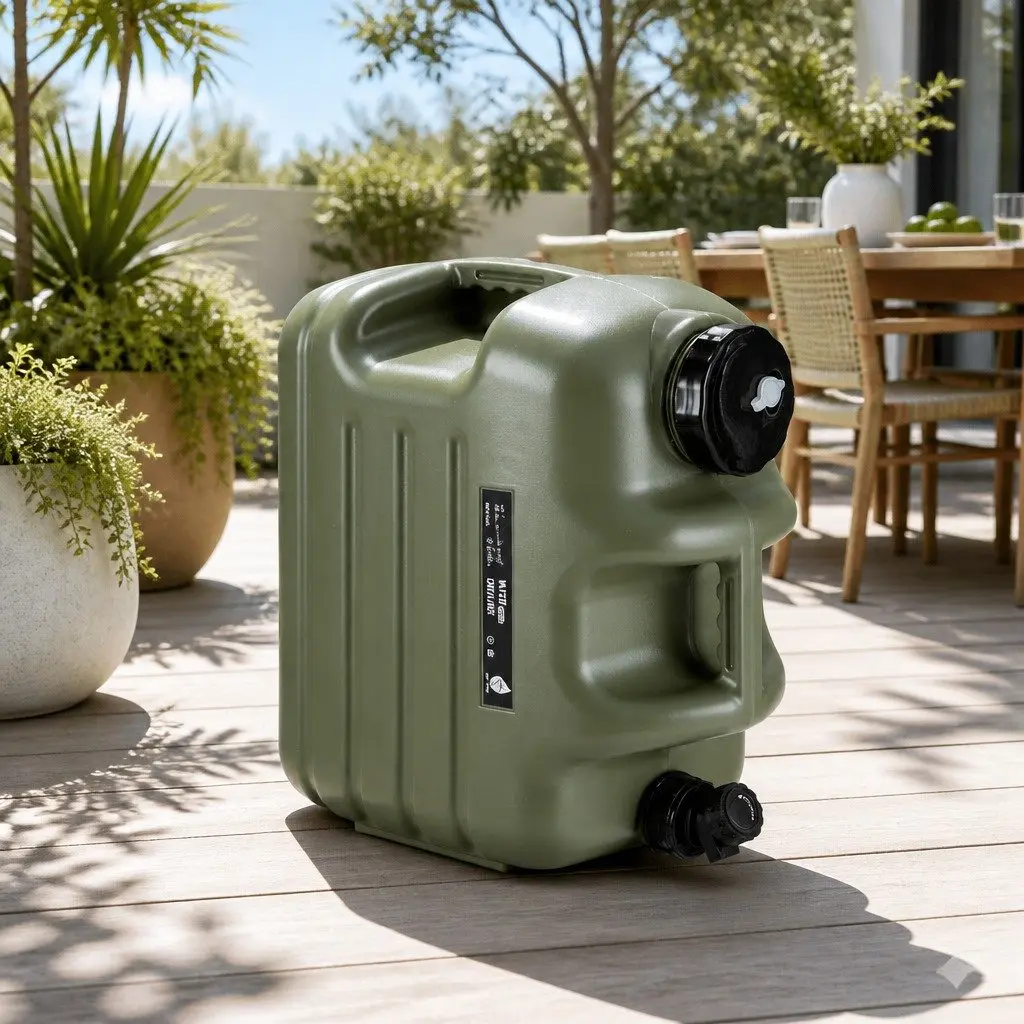 Water Container Green 25L Portable Adjustable Faucet Wide Opening for Camping Outdoor Activities