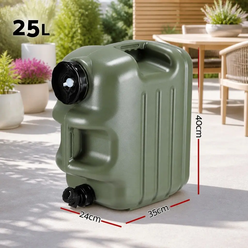 Water Container Green 25L Portable Adjustable Faucet Wide Opening for Camping Outdoor Activities
