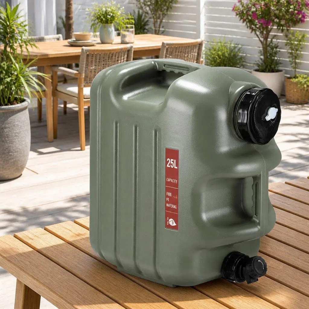 Water Container Green 25L Portable Adjustable Faucet Wide Opening for Camping Outdoor Activities