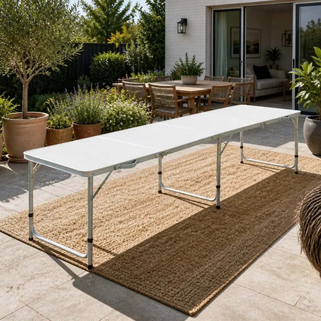 Folding Camping Table Silver 240CM Portable Aluminium Lightweight Adjustable Height