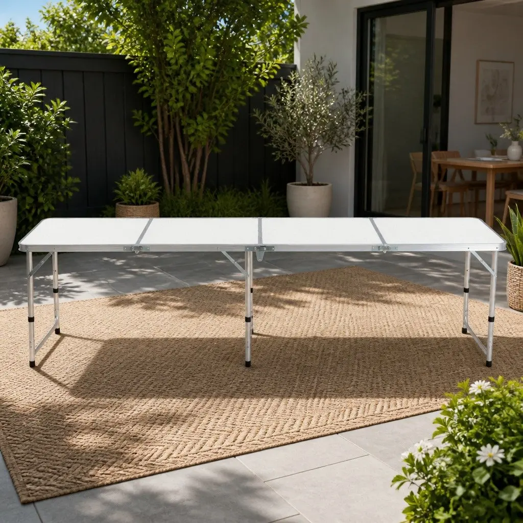 Folding Camping Table Silver 240CM Portable Aluminium Lightweight Adjustable Height