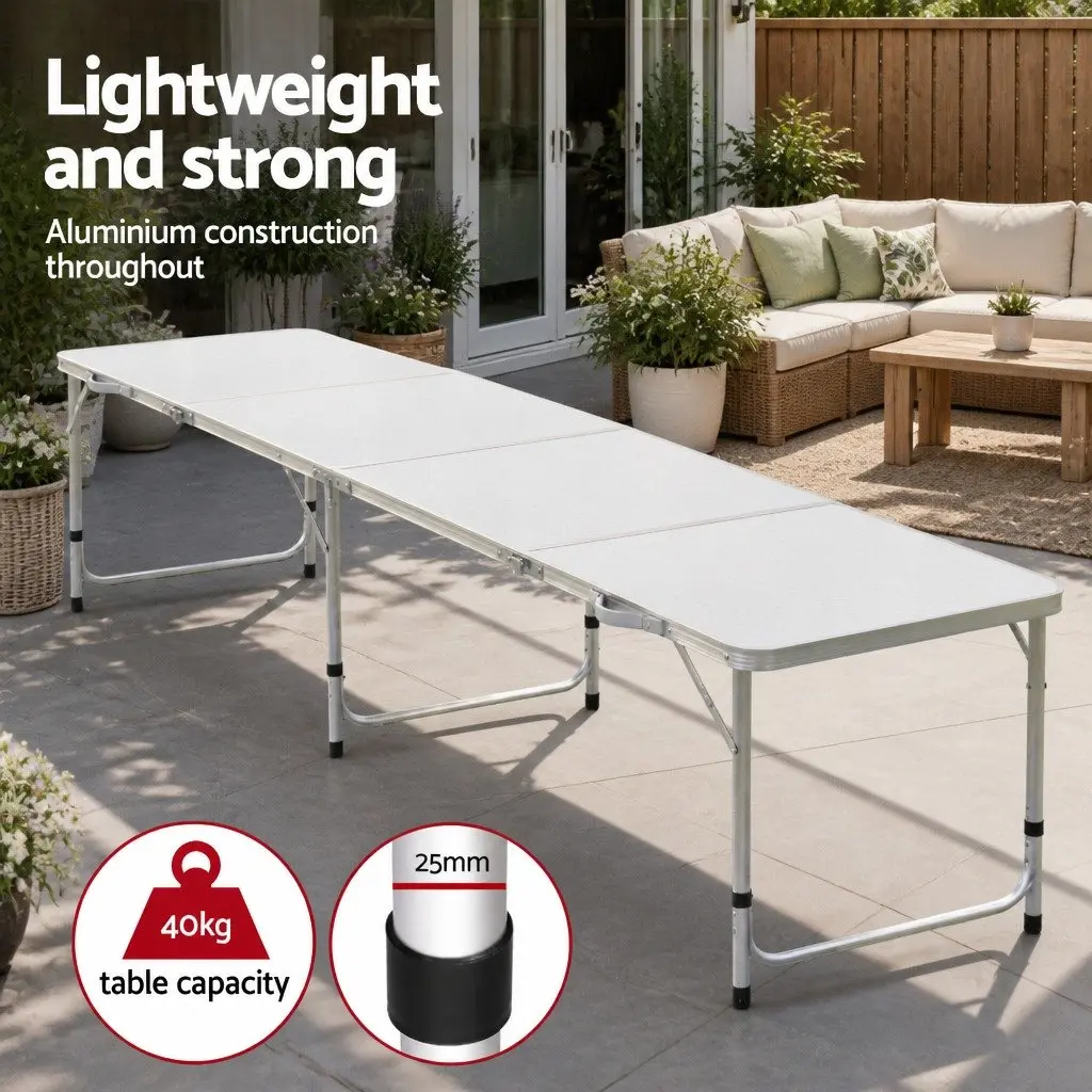 Folding Camping Table Silver 240CM Portable Aluminium Lightweight Adjustable Height
