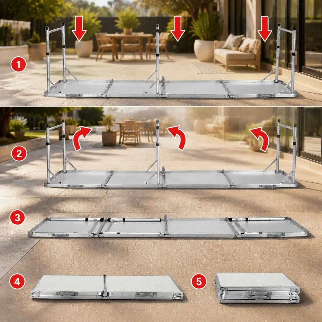 Folding Camping Table Silver 240CM Portable Aluminium Lightweight Adjustable Height