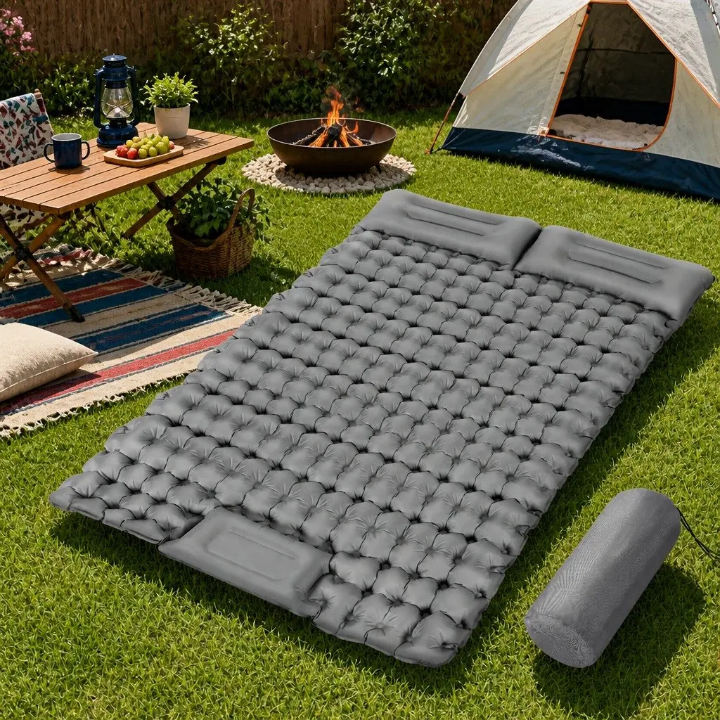 Self Inflating Camping Mattress Green Blue Double 9cm Thickness Quick Self-Inflation