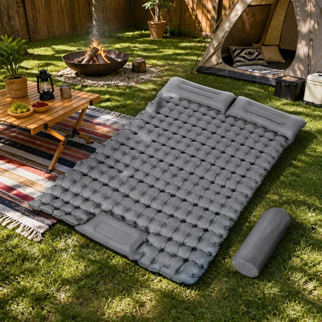 Self Inflating Camping Mattress Green Blue Double 9cm Thickness Quick Self-Inflation