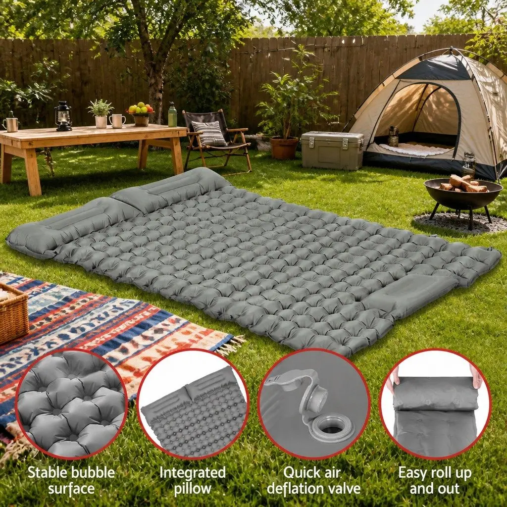 Self Inflating Camping Mattress Green Blue Double 9cm Thickness Quick Self-Inflation