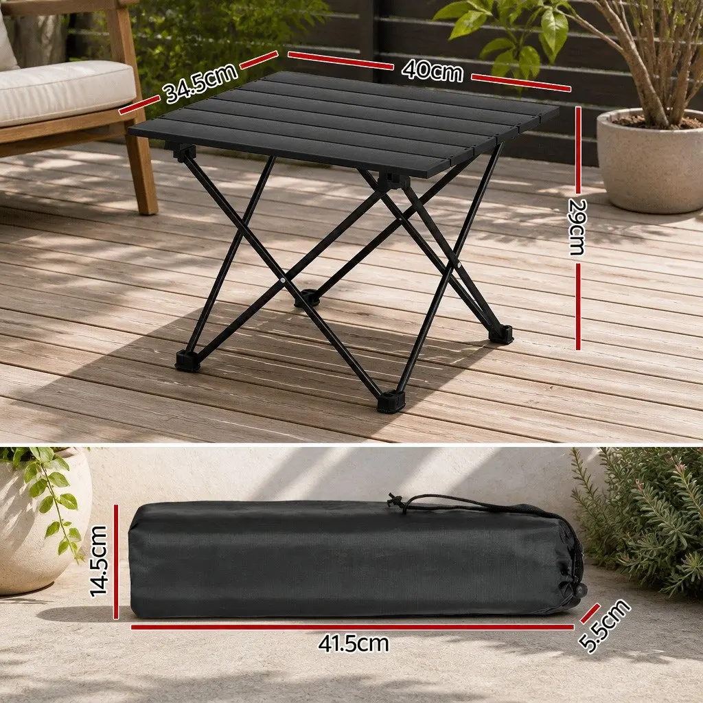 Folding Camping Table Black 40CM Roll Up Portable Aluminium Desk