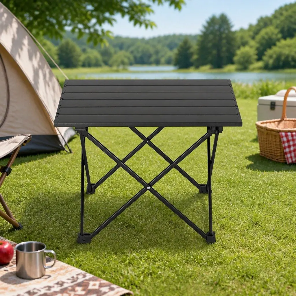 Folding Camping Table Black 40CM Roll Up Portable Aluminium Desk