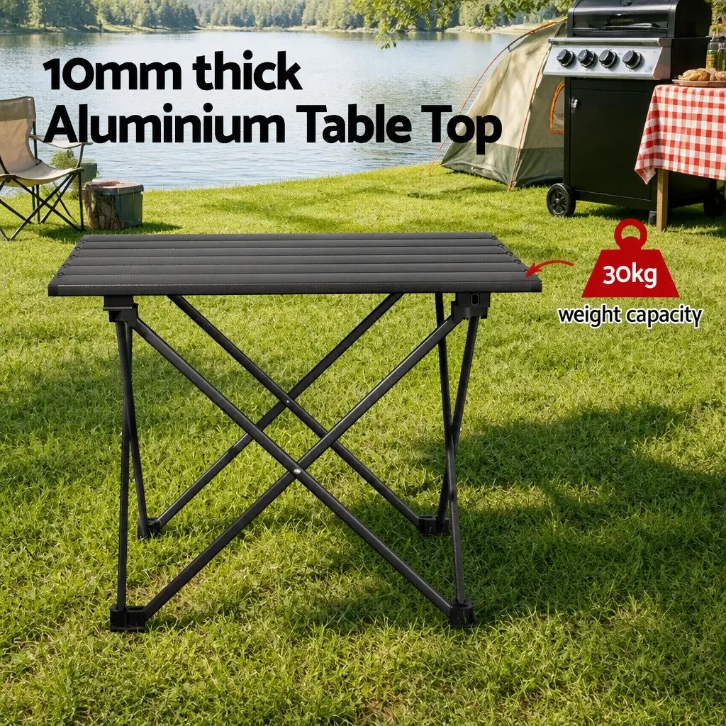 Folding Camping Table Black 40CM Roll Up Portable Aluminium Desk