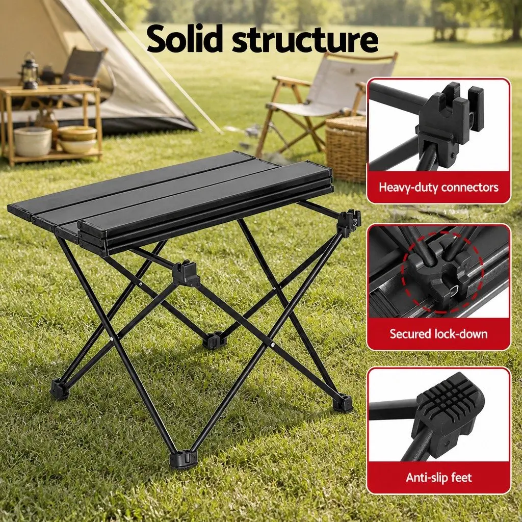 Folding Camping Table Black 40CM Roll Up Portable Aluminium Desk