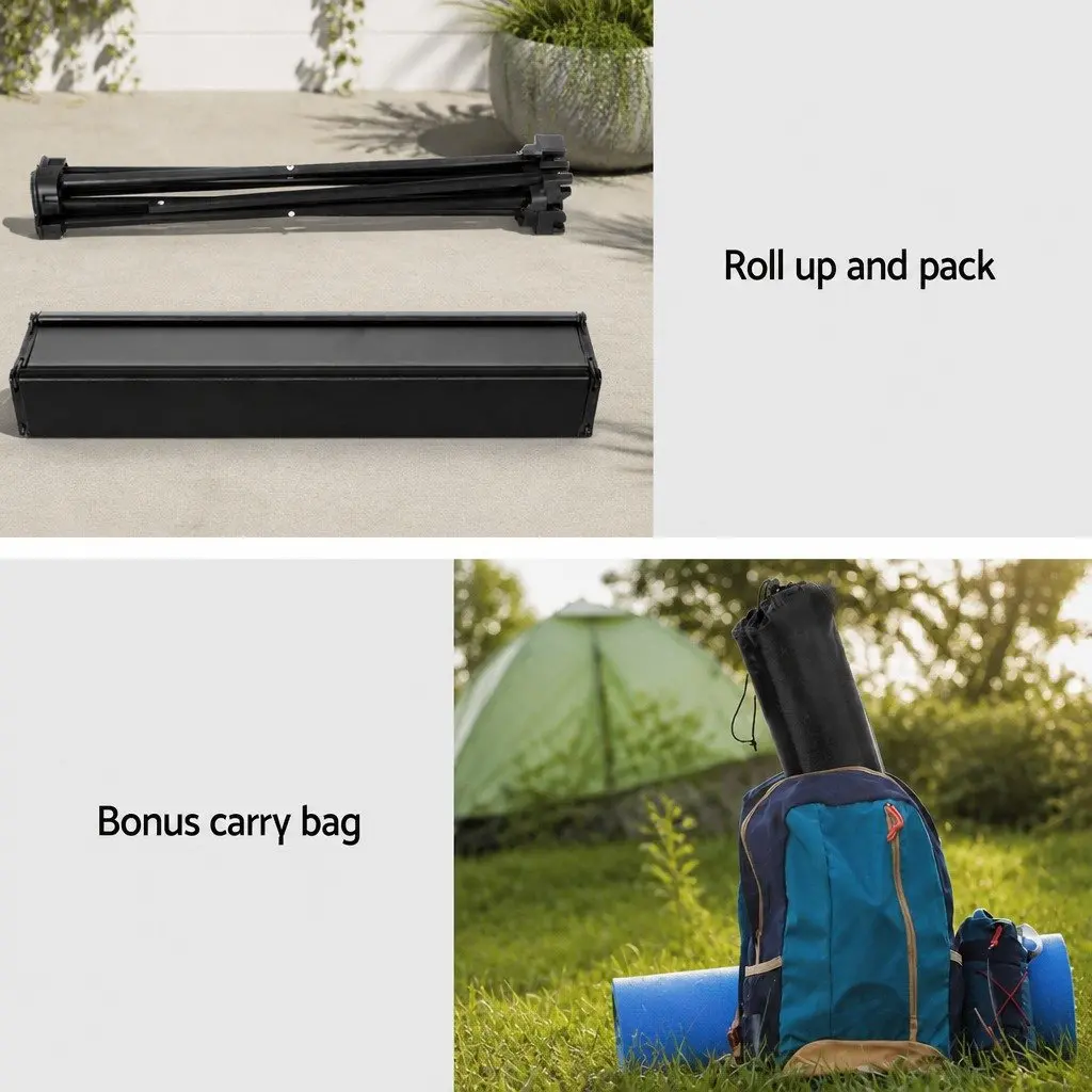 Folding Camping Table Black 40CM Roll Up Portable Aluminium Desk