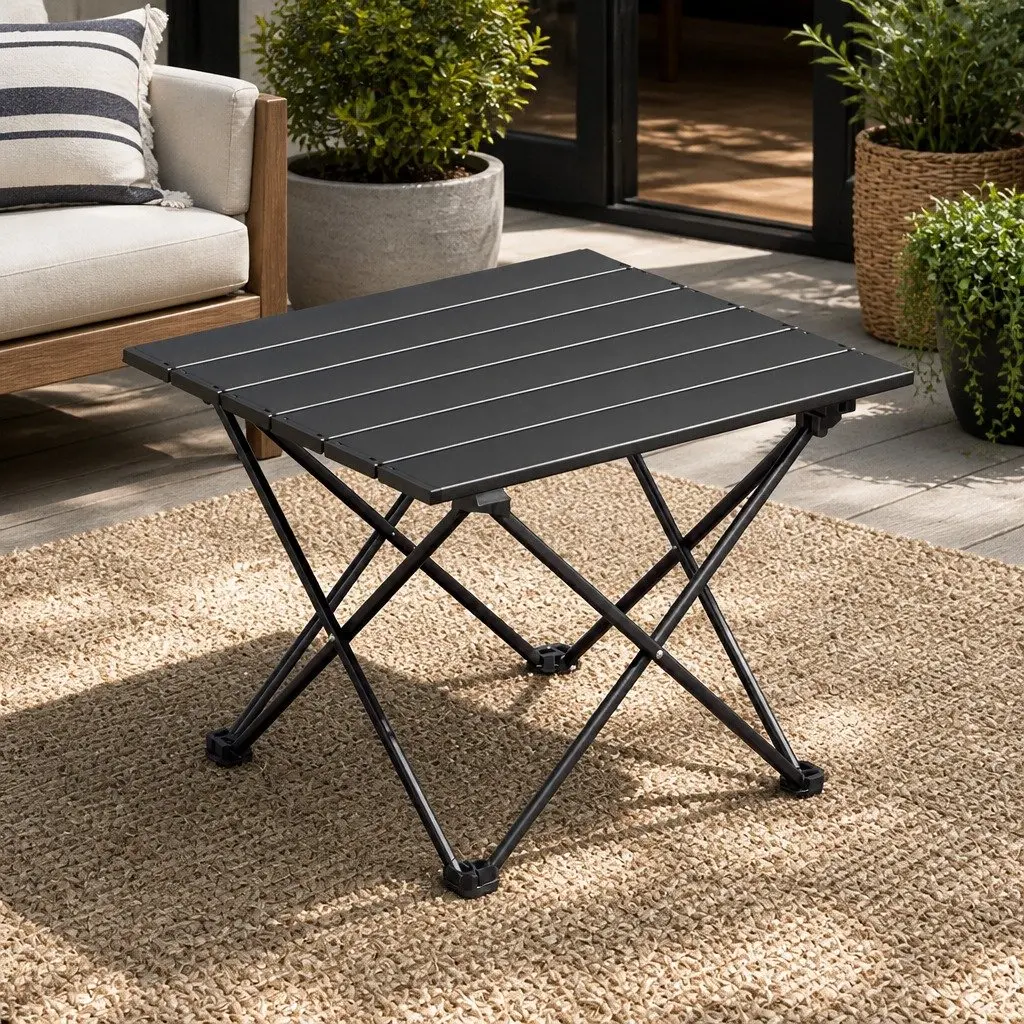 Folding Camping Table Black 40CM Roll Up Portable Aluminium Desk