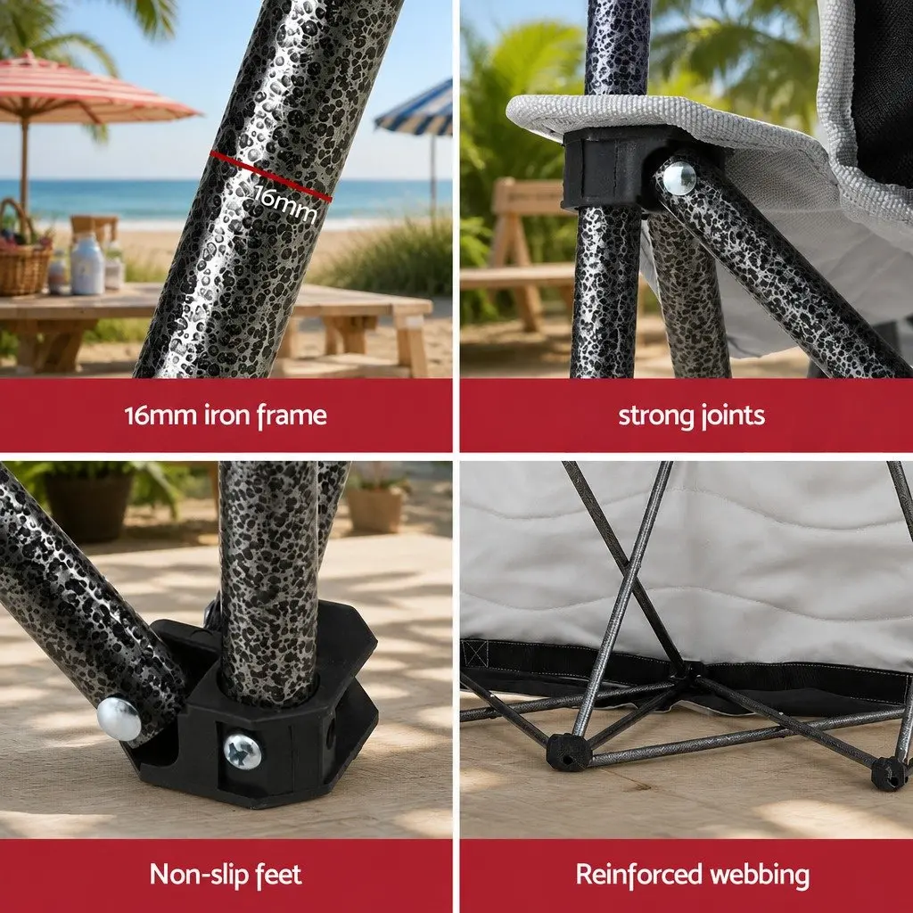 Double Folding Moon Chair White Black Portable Outdoor Relaxation Two Person 600D Oxford Fabric Reinforced Iron Frame