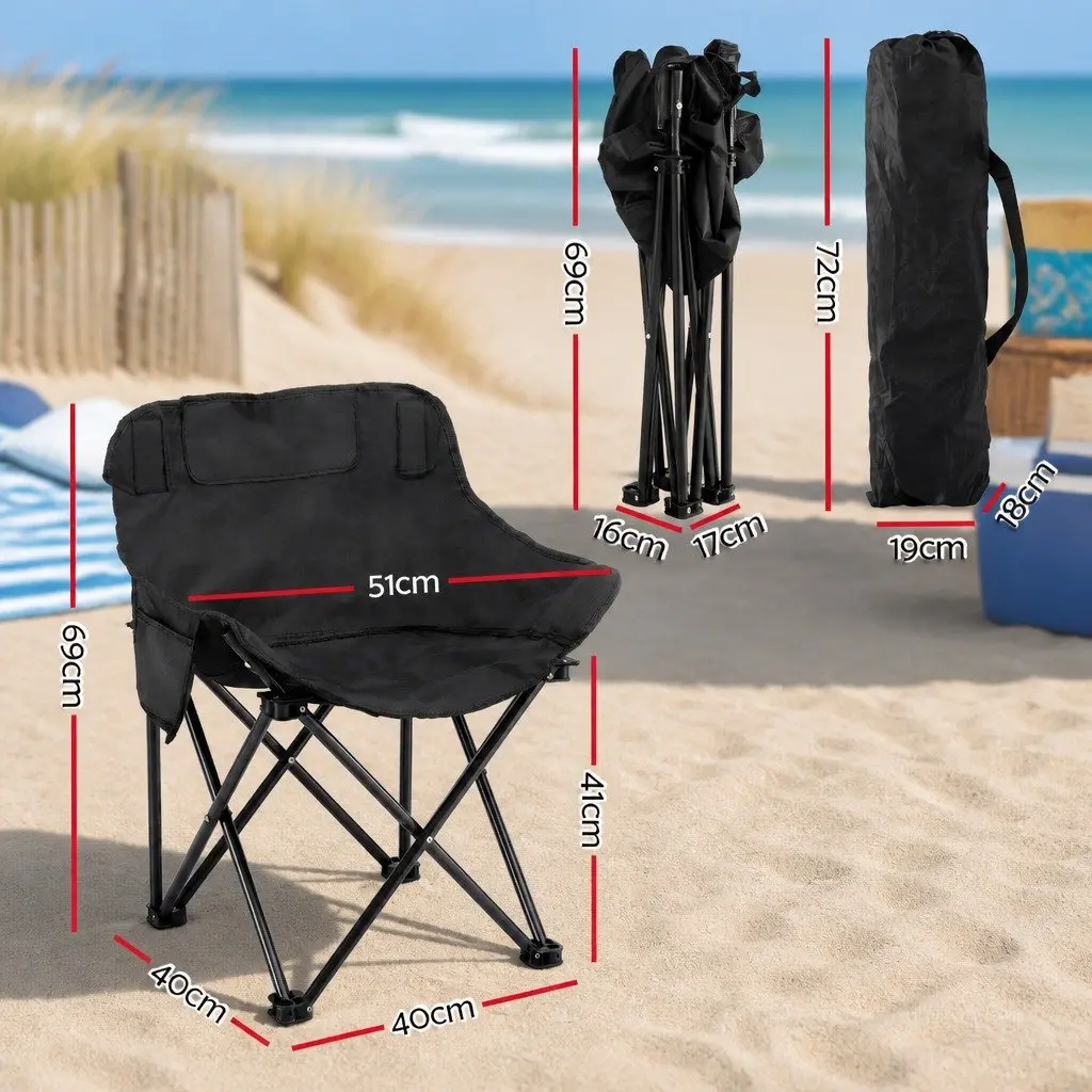 Folding Camping Chair Black Ergonomic Curved Seat Portable Lightweight 120KG Weight Capacity