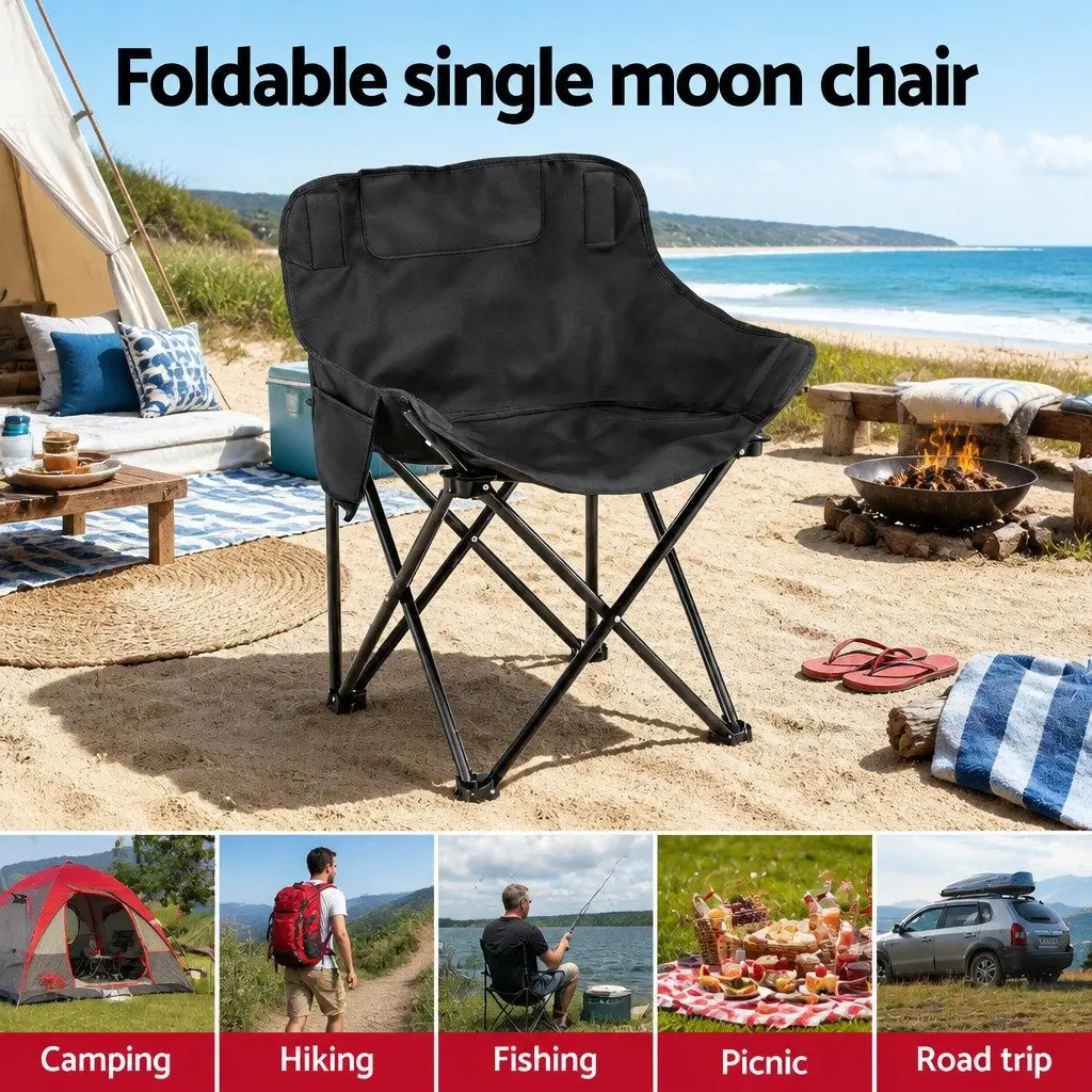 Folding Camping Chair Black Ergonomic Curved Seat Portable Lightweight 120KG Weight Capacity
