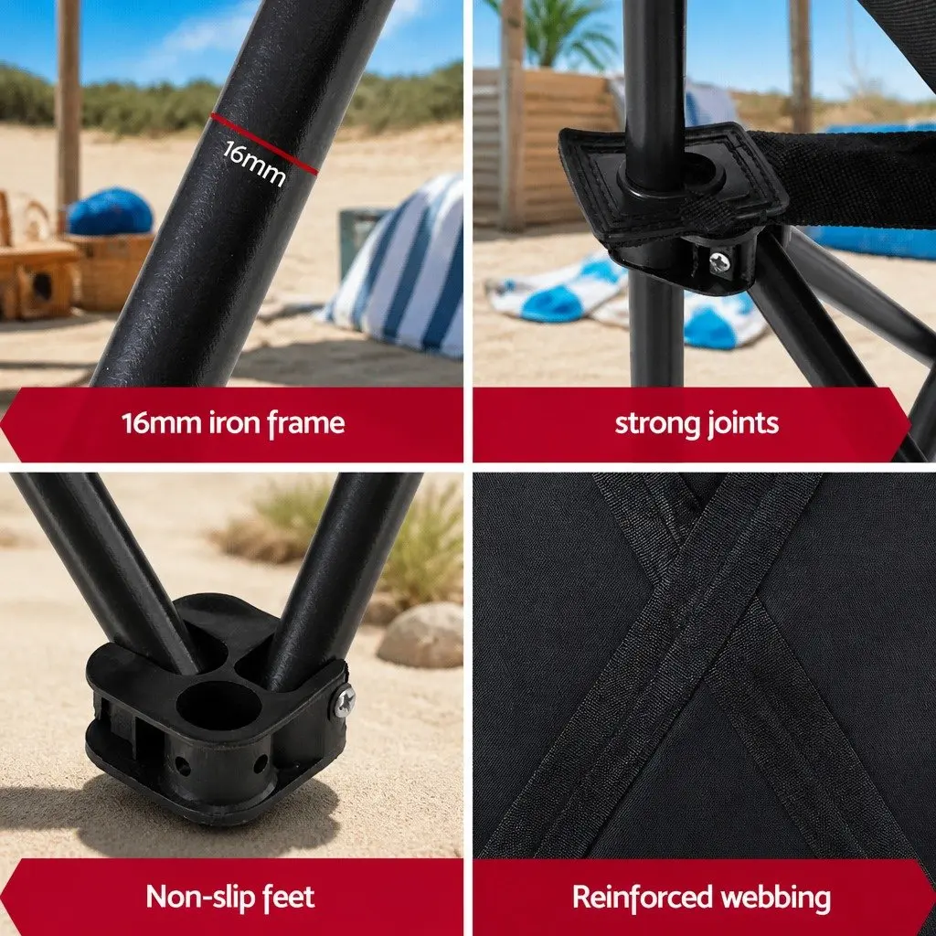 Folding Camping Chair Black Ergonomic Curved Seat Portable Lightweight 120KG Weight Capacity
