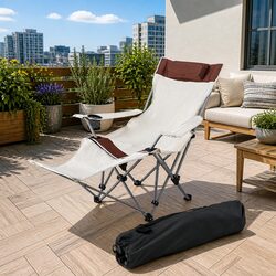 Reclining Camping Chair Portable Folding Outdoor Lounge Seat Adjustable Backrest