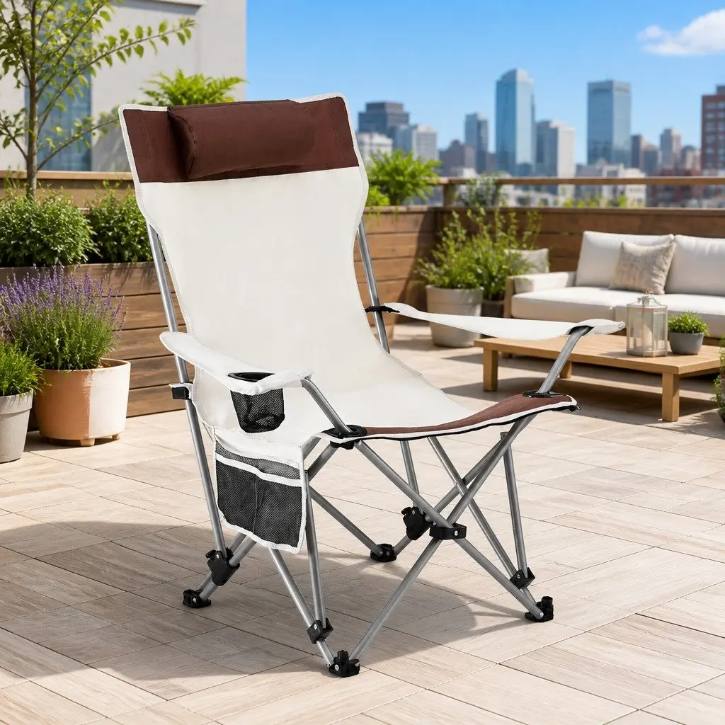 Reclining Camping Chair Portable Folding Outdoor Lounge Seat Adjustable Backrest