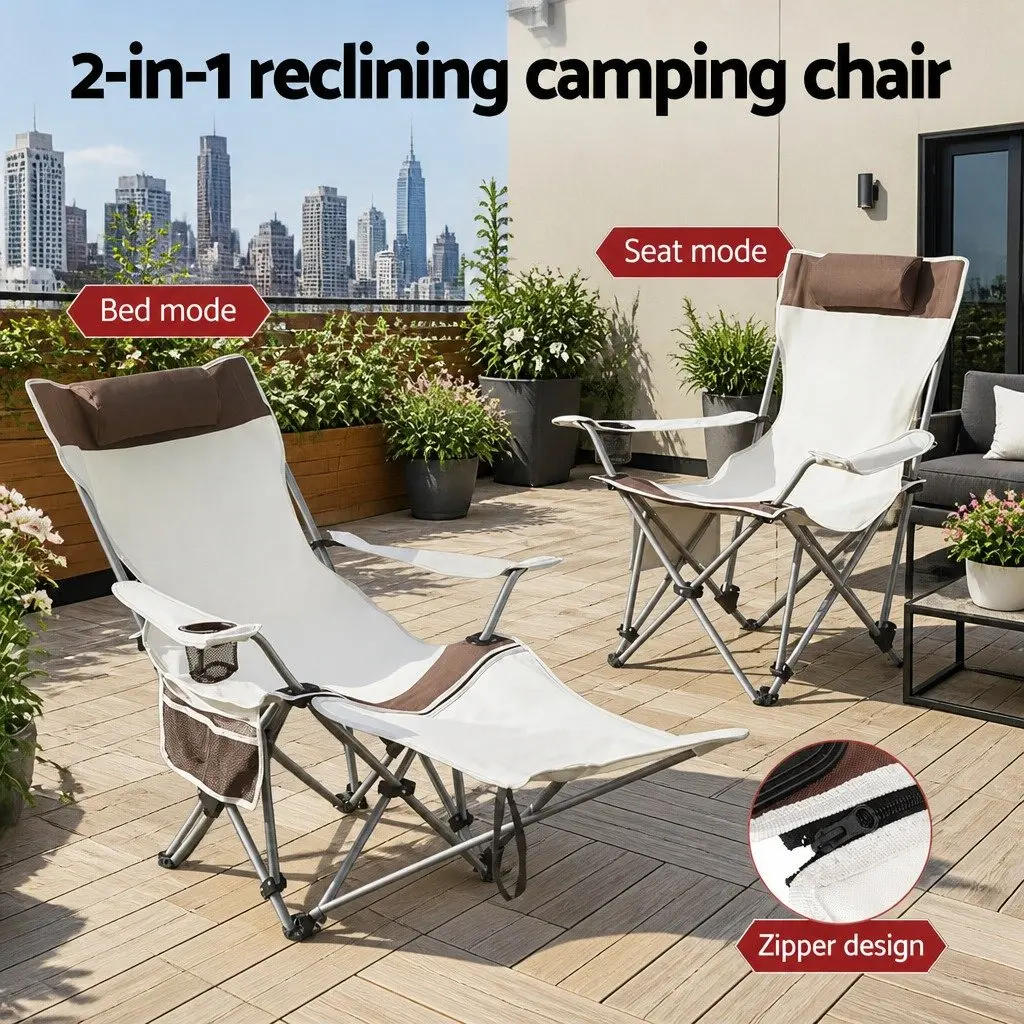 Reclining Camping Chair Portable Folding Outdoor Lounge Seat Adjustable Backrest