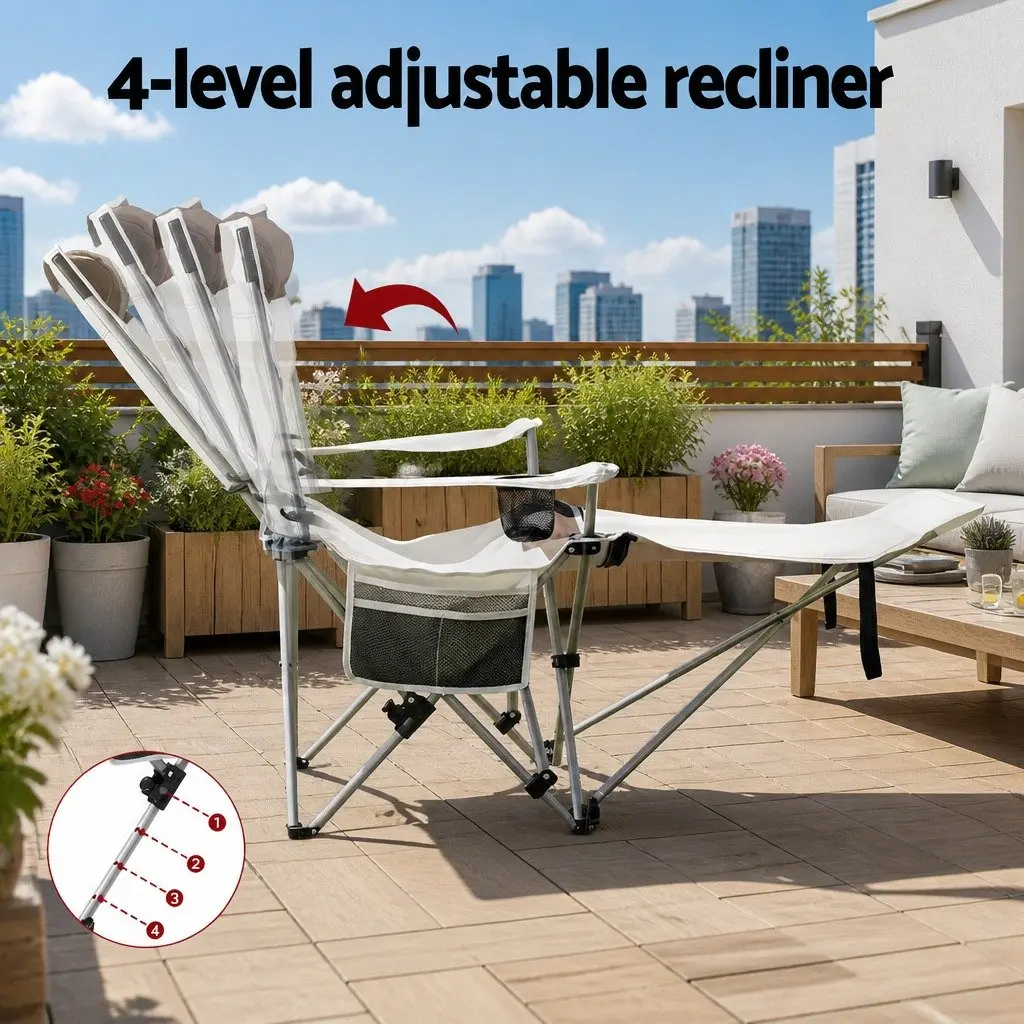 Reclining Camping Chair Portable Folding Outdoor Lounge Seat Adjustable Backrest