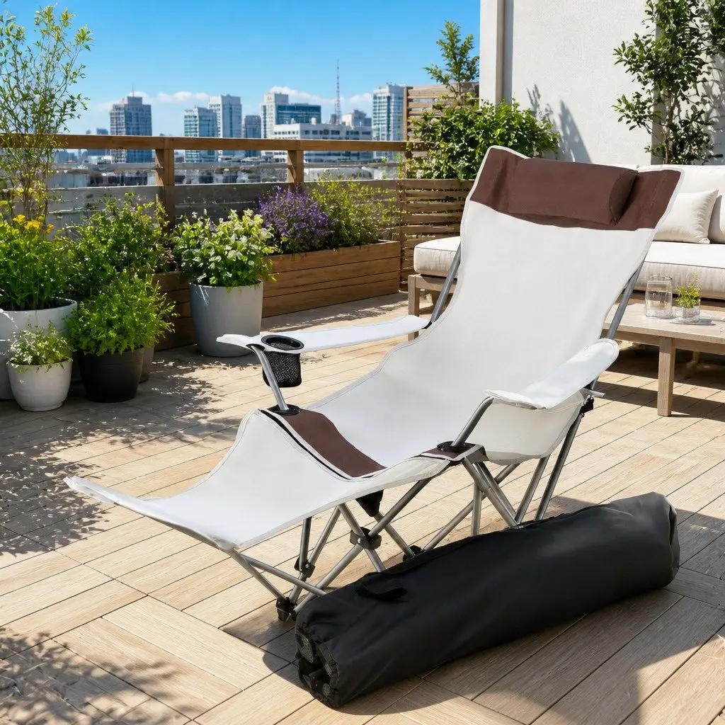 Reclining Camping Chair Portable Folding Outdoor Lounge Seat Adjustable Backrest