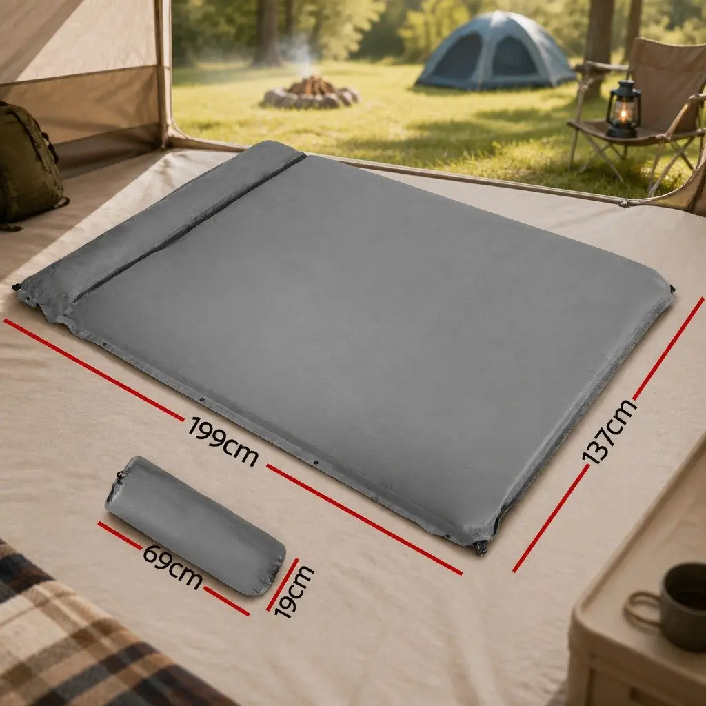 Self Inflating Camping Mattress Grey Double Sleeping Mat Air Bed Outdoor