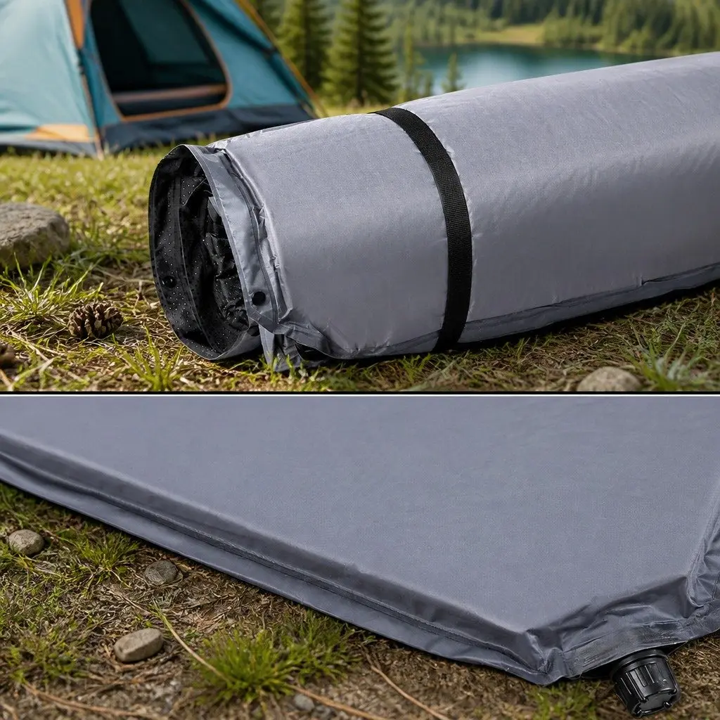 Self Inflating Camping Mattress Grey Double Sleeping Mat Air Bed Outdoor