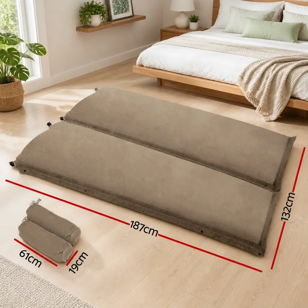 Self Inflating Mattress Double Camping Sleeping Mat Air Bed Coffee 187x132cm