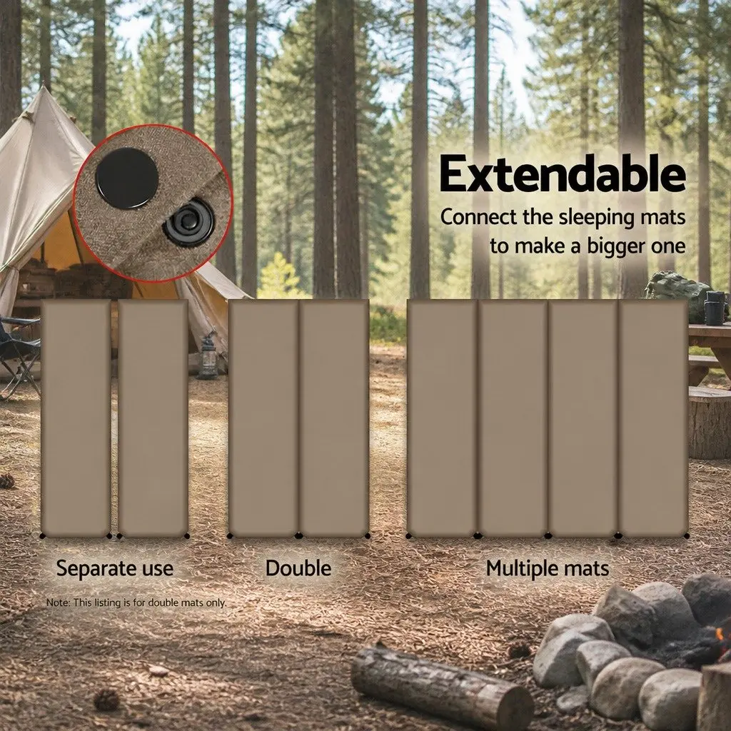 Self Inflating Mattress Double Camping Sleeping Mat Air Bed Coffee 187x132cm